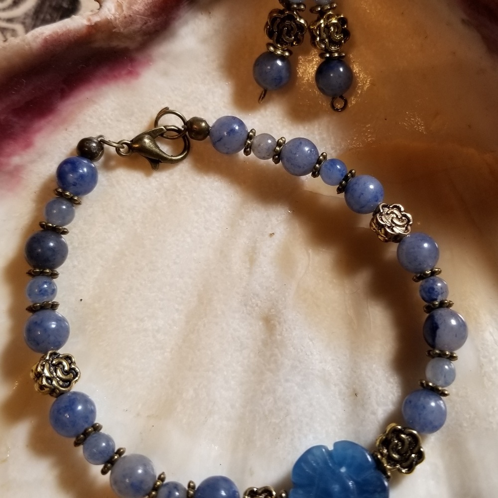 Asst.Floral Carved Stone Bracelet and Earrings